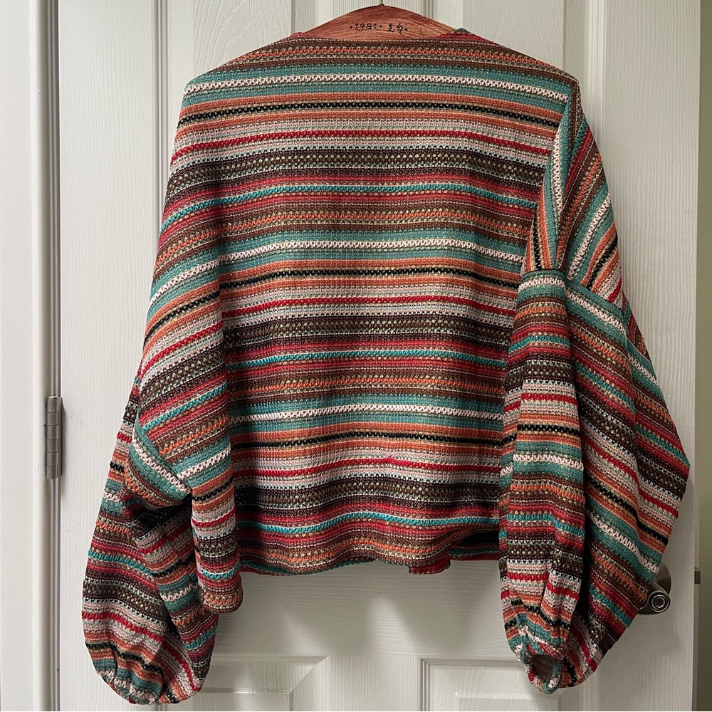 RARE Anthropologie Sparkly Orange Motif Balloon Sleeve Woven Jacket - Picture 4 of 5